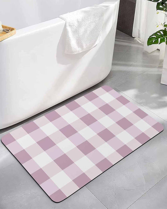 Bath Mat Absorbent Bathroom Rug,Simple White Pink Buffalo Checker Non Slip Quick Dry Bath Rugs Diatomite Stone Shower Mat,Plaid Gingham Spring Washable Doormat Kitchen Mats