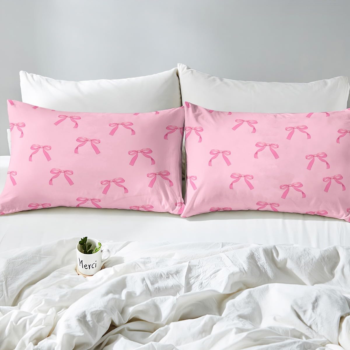 Erosebridal Girls Bow Sheet Set Cute Bowknot Bed Sheets Set for Girls Women Dreamy Princess Twin Size Sheets,Preppy Pink Coquette Room Decor