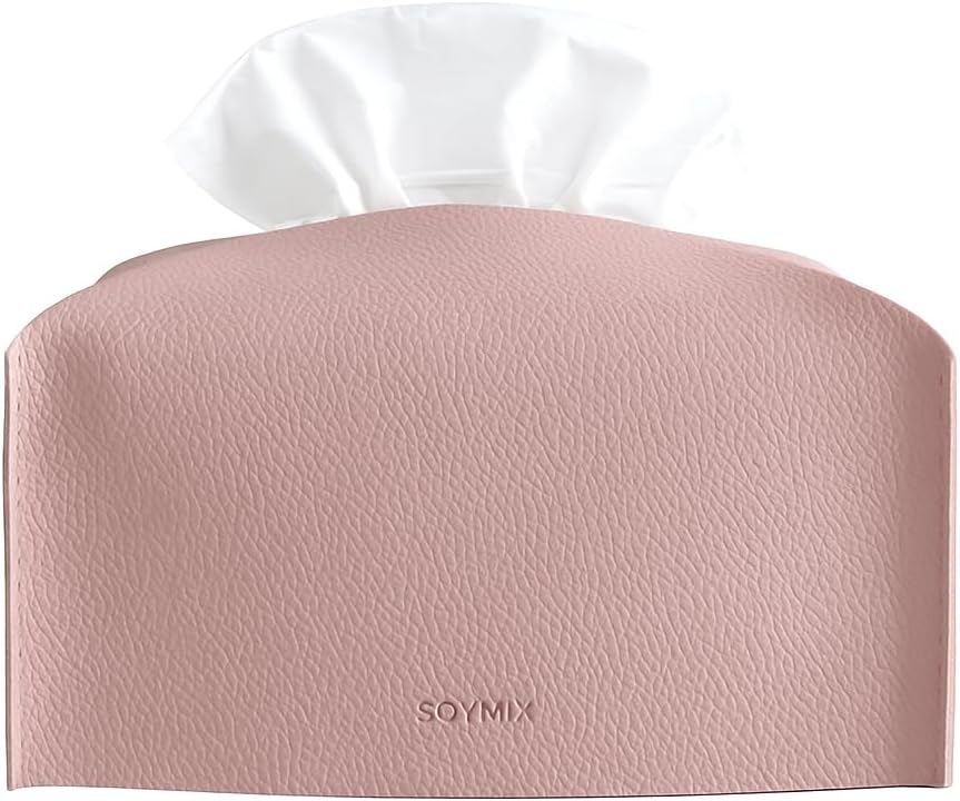 Skin Touch PU Leather Square Tissue Box Cover — Modern Decorative Holder for Bathroom, Vanity, Office Desk, Bedroom, Living Room, or Kitchen (Pink, Rectangle)