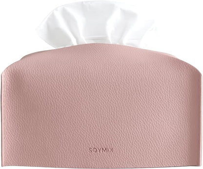 Skin Touch PU Leather Square Tissue Box Cover — Modern Decorative Holder for Bathroom, Vanity, Office Desk, Bedroom, Living Room, or Kitchen (Pink, Rectangle)
