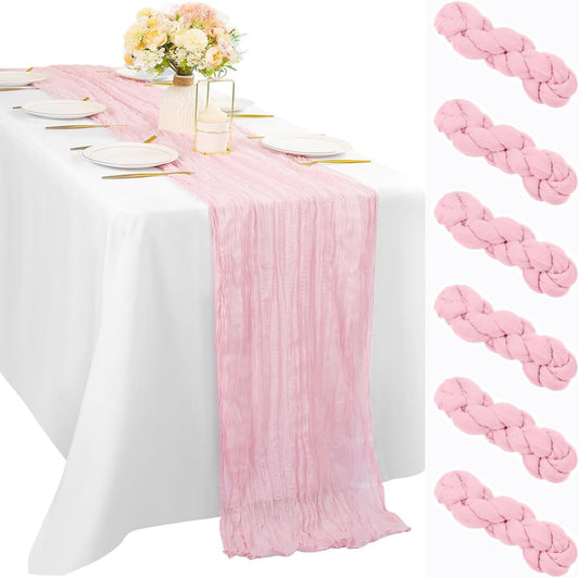 6 Pieces Light Pink Cheesecloth Table Runner 10FT Pink Runner for Tables Gauze Fabric Boho 35 x 120 Inches Long Table Runner Decoration Rustic Sheer Runner for Wedding Baby Birthday Party Light Pink