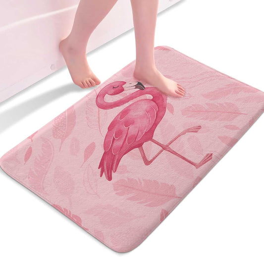 MERCHR Pink Bathroom Rugs Cute Flamingo Modern Art Boho Bath Mat Soft Flannel Bath Rugs for Bathroom 17 x 29 Inches