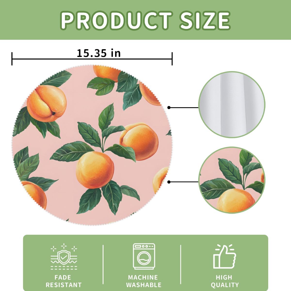 Round Placemat Set of 6-15 Inch Non Slip Heat Resistant Table Mats Washable Place Mats for Kitchen Dining Party Table Decor Peach Pattern
