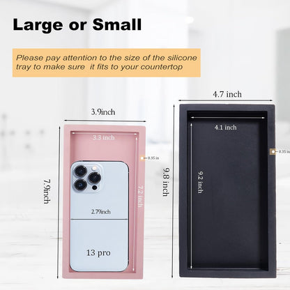 Small Silicone Bathroom Vanity Tray Rectangle Soap and Sponge Holder Kitchen Sink Organizer for Scrubber, Lotion Bottles, Perfume, Jewelry, Candle, Key Trinket Ring, Pink
