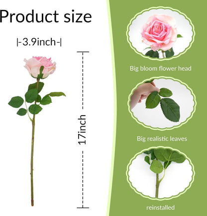 3 Pcs Artificial Roses, 16.5 Inch Real Touch Fake Rose Bouquet, Peach | Real Touch Lifelike, Ideal for Wedding Bridal Bouquet, Table Centerpiece, Home Decor, Valentine's Day Gift & Party Decor