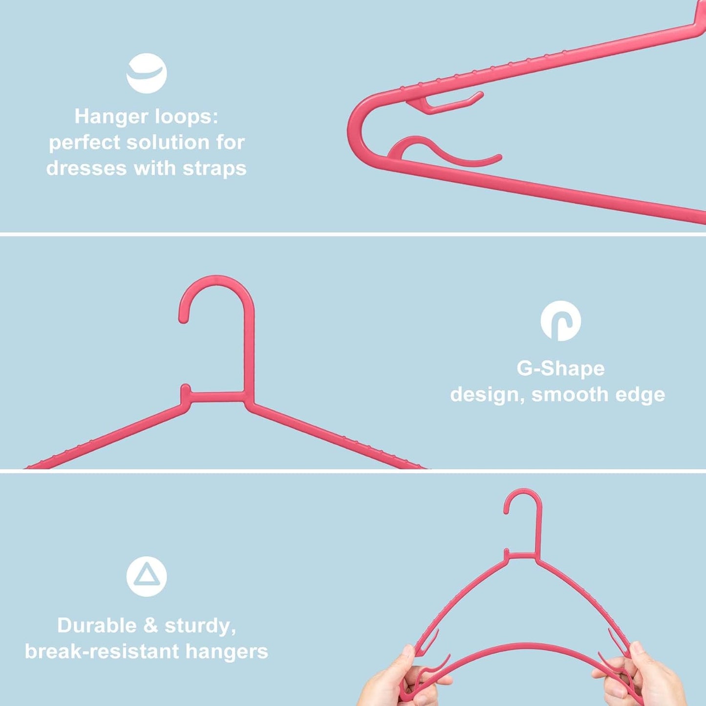 Byomostor Plastic Hangers 50 Pack, Light Weight Durable Clothes Hangers with Hooks Standard Size G-Shape&Non-Slip Coat Hangers for Everyday Use (Pink)