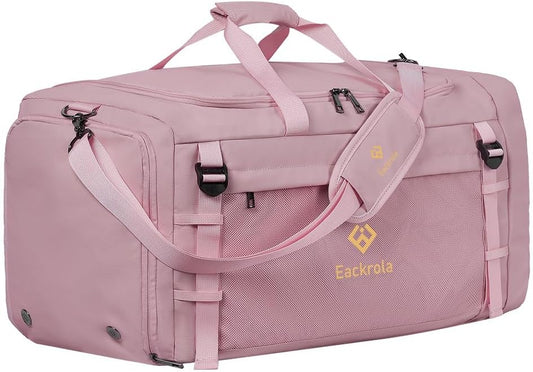 Large Sports Gym Bag, Travel Duffel bag with Wet Pocket & Shoes Compartment for men women, 65L, Lightweight（Pink）