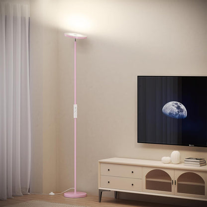 SUNMORY Soft Pink Torchiere Floor Lamp for Bedroom and Office – Elegant Standing Lamp with Modern Design, Perfect for Ambient Lighting in Living Spaces