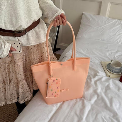 Jelly Tote Bag For Women Waterproof PVC Handbag With Floral Coin Purse Pendant For Beach Daily Use