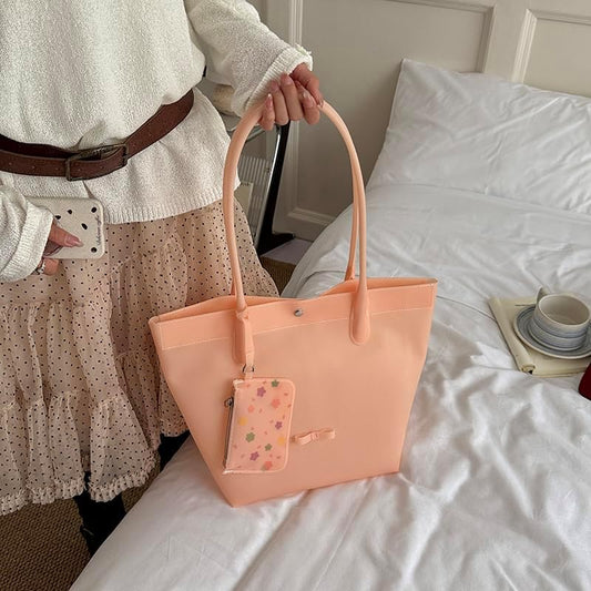 Jelly Tote Bag For Women Waterproof PVC Handbag With Floral Coin Purse Pendant For Beach Daily Use
