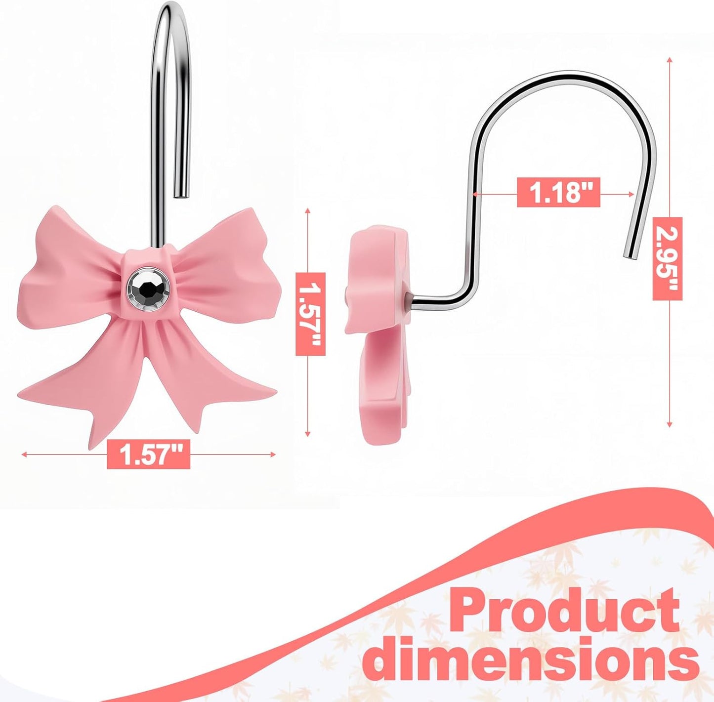 12 Pcs Pink Bow Shower Curtain Hooks, Pink Shower Curtain Hooks for Bathroom and Bedroom Decoration, Cute and Rustproof, Girls Bathroom Decor