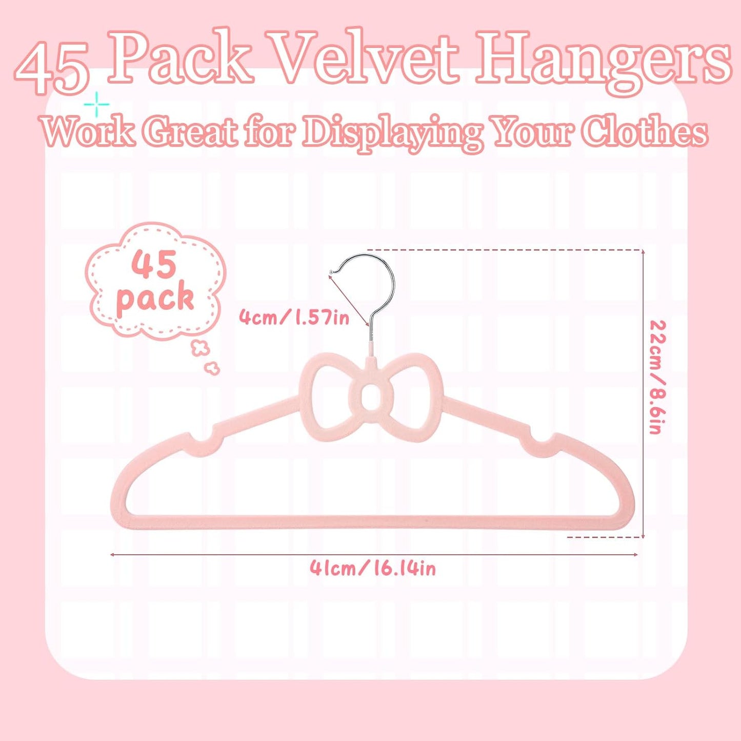 45 Pack Pink Velvet Hangers, 16" Non Slip Velvet Clothes Hanger Ultra Slim Felt Hanger with 360 Degree Swivel Hook Space Saving for Coats Jacket Shirts Dress