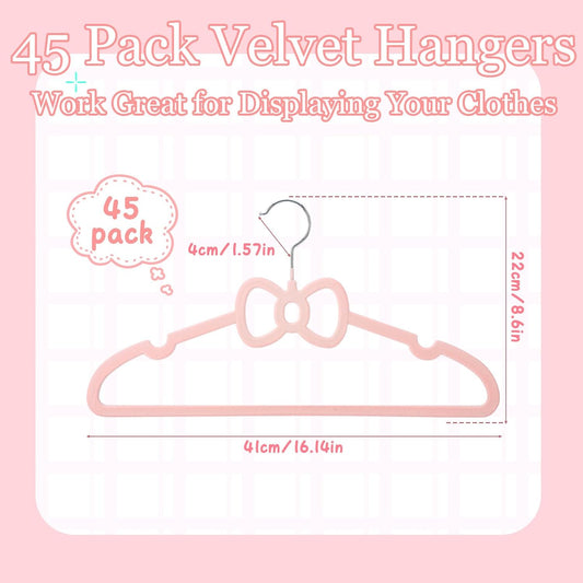 45 Pack Pink Velvet Hangers, 16" Non Slip Velvet Clothes Hanger Ultra Slim Felt Hanger with 360 Degree Swivel Hook Space Saving for Coats Jacket Shirts Dress