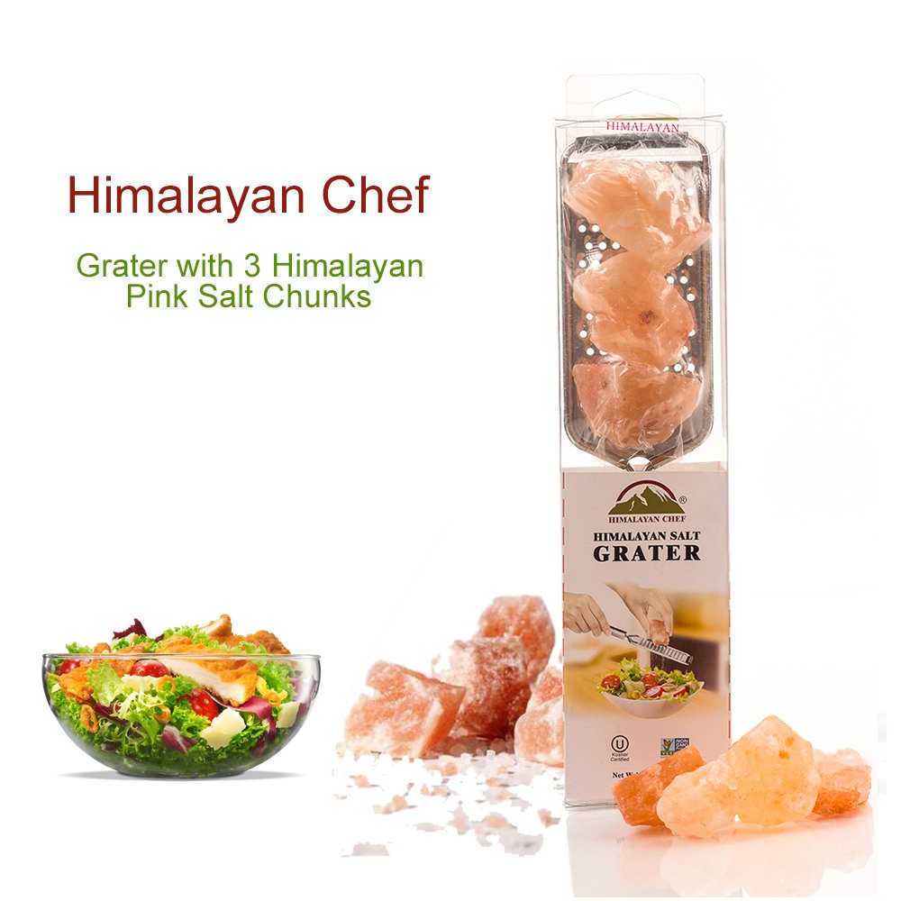 Himalayan Chef Grater with 3 Pink Salt Chunks, 6 Oz, Salt Chunks With Stainless Steel Grater