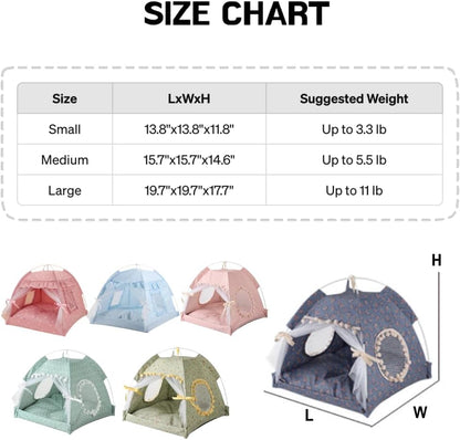 Selena Cat Bed Tents Dog House Indoor Outdoor Lace Mesh Breathable Windows Door Curtains Removable Portable Nest Teepe House (Small,Pink(Ruffled Teim))