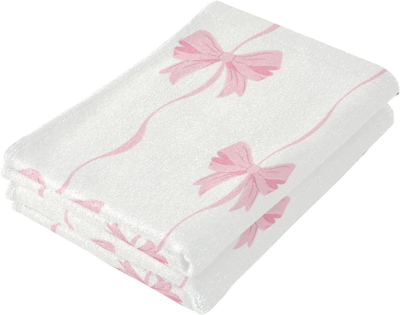 2 Pcs Cute Pink Bows Striped Hand Towels for Bathroom,Soft Absorbent Girly Romantic Ribbon Knot Bows on White Decorative Kitchen Towels Guest Bathroom Towels for Bath,Face,Shower,Gym 14"x28"