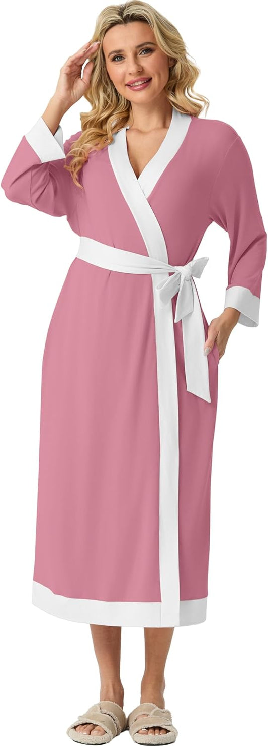 PrinStory Robes for Women Soft Kimono Bathrobe Lightweight Knit Sleepwear long Lounge Robes