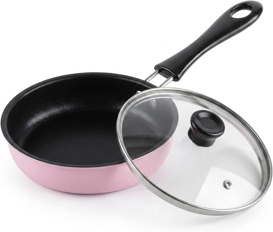 Pink Mini Cast Iron Skillet with Lid - 6 Inch Small Frying Pan for Eggs, Pancakes, Single Serving Cooking | Nonstick & Easy to Clean