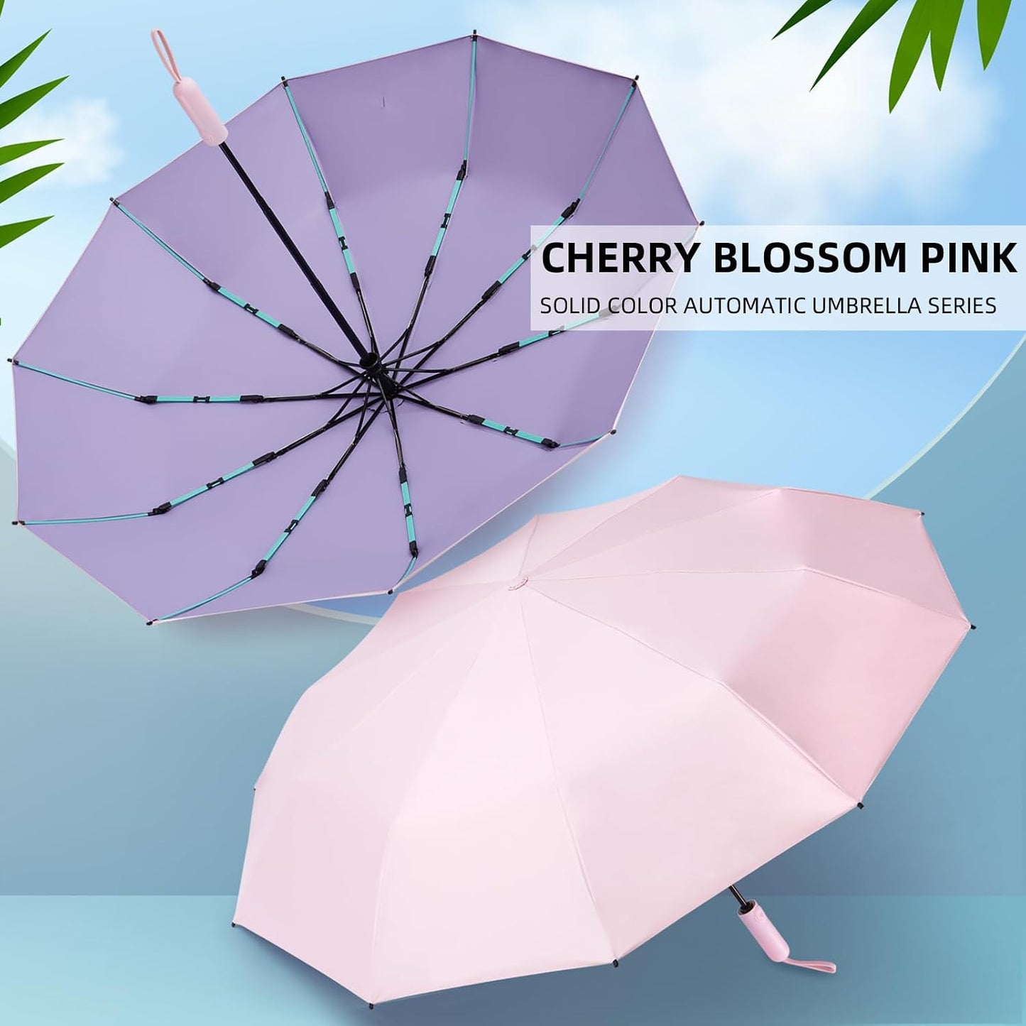 Folding Umbrella Anti-UV Compact Durable Folding Umbrella Auto Open Close Windproof Travel Umbrella Premium Grip Fits Backpack