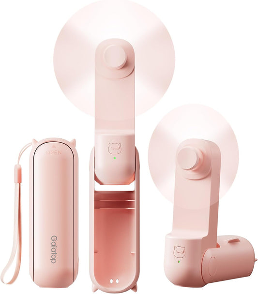 Gaiatop Portable Handheld Fan, 3 in 1 Mini Fan Handheld [17h Max Cooling], Foldable Personal Fans Pocket Design, USB Travel Fans Portable, Lash Trip Summer Essential Cute Gifts for Women Girl, Pink