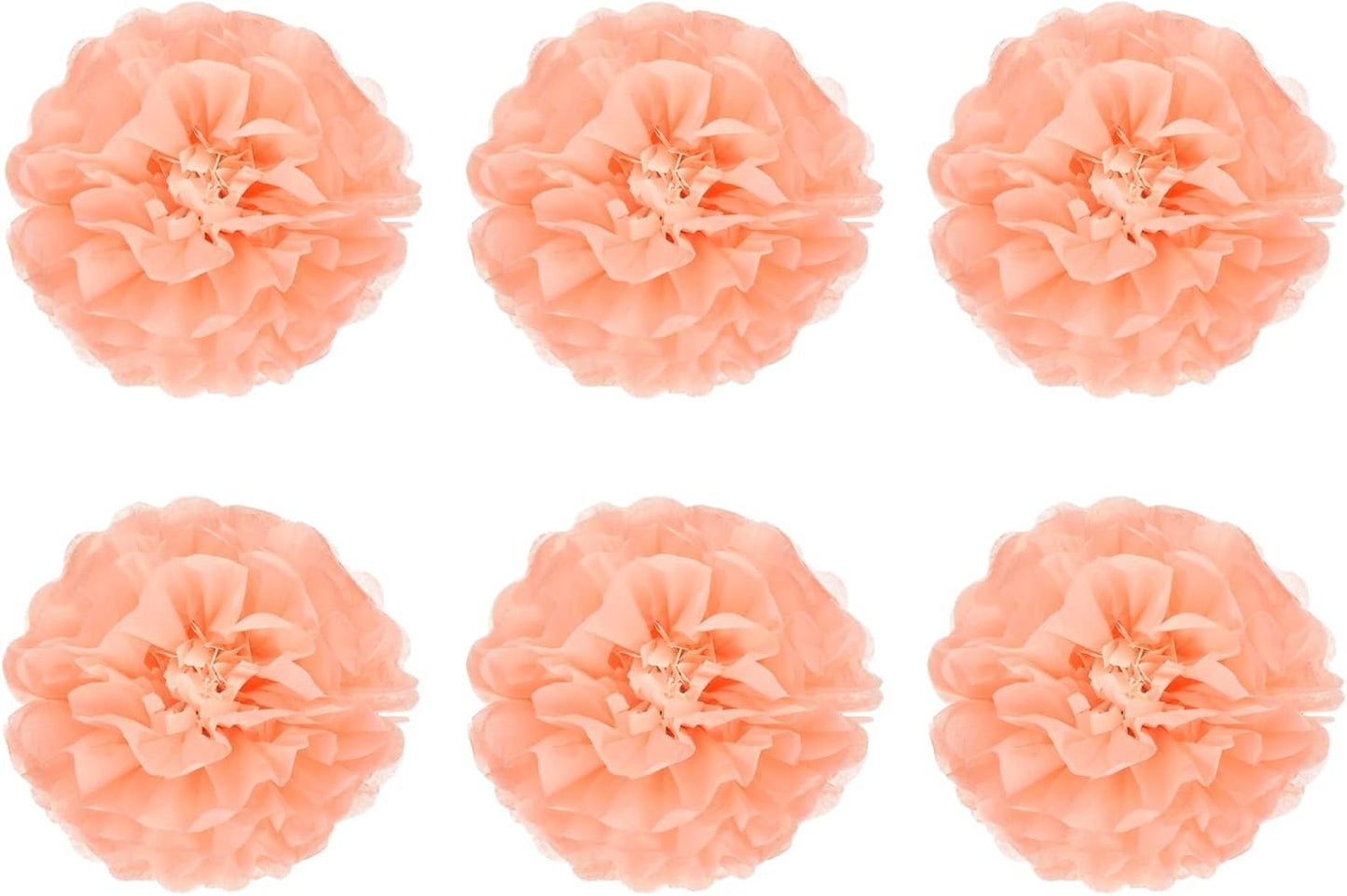 Rebower 6 Pcs Peach Pink Paper Flowers, 8" 3D Tissue Paper Pom Poms, Wedding & Birthday Party Decorations