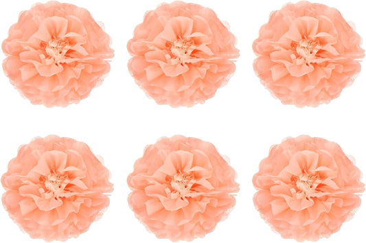 Rebower 6 Pcs Peach Pink Paper Flowers, 8" 3D Tissue Paper Pom Poms, Wedding & Birthday Party Decorations