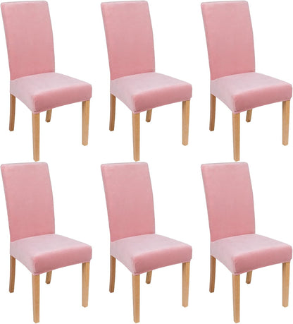 Smiry Velvet Stretch Chair Covers for Dining Room Set of 6, Soft Fit Removable Washable Kitchen Parsons Chair Slipcover Protector, Pink