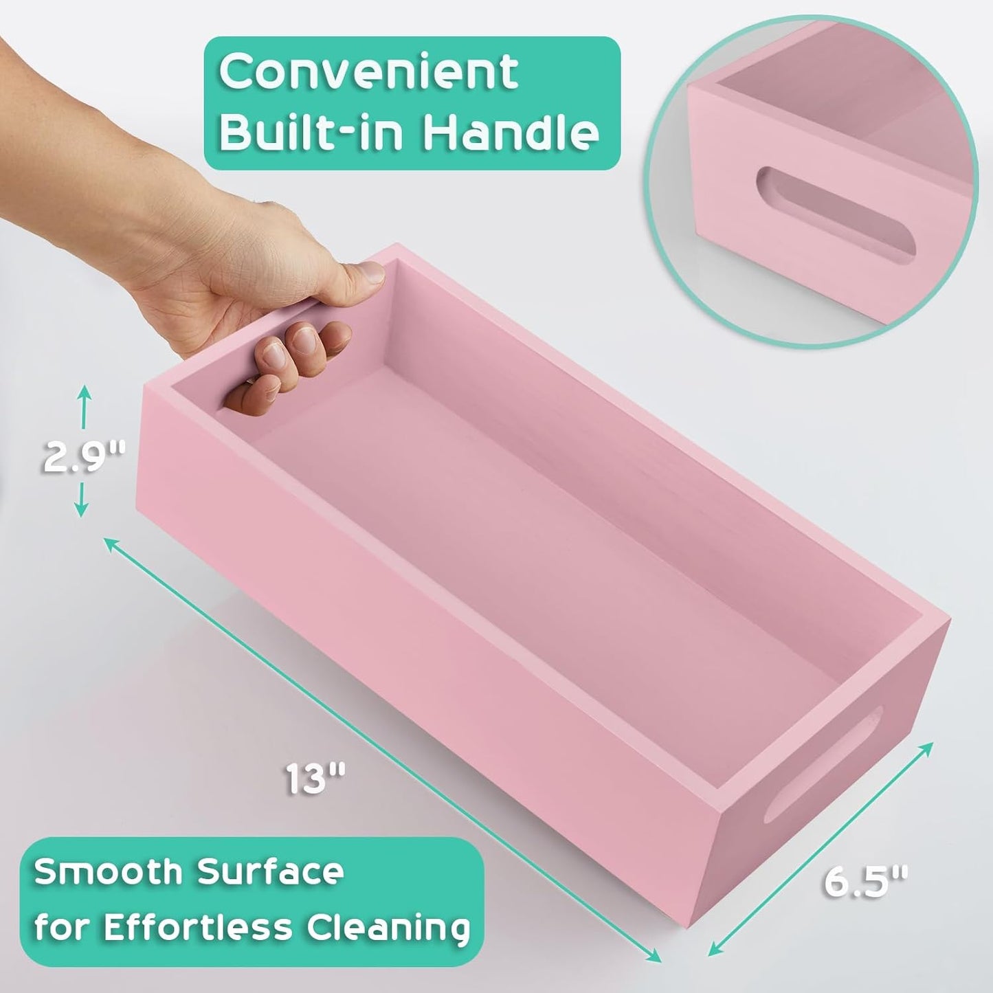ALELION Pink Bathroom Basket for Organizing - Wooden Toilet Tank Paper Basket with Handle for Back of Toilet Tank Top Organizer - Pink Kitchen Bathroom Decor Accessories