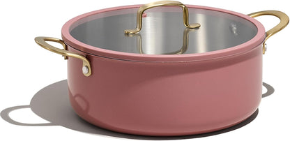 CAROTE 6QT Fully-Clad 3-Ply Stainless Steel Stockpot with Lid Small Kitchen Pot,Outer Ceramic Layer,Even Heating, Fits all stoves,Oven & Dishwasher Safe,Stay Cool Handle,Pink (PFAS/PFOA/PFOS Free)