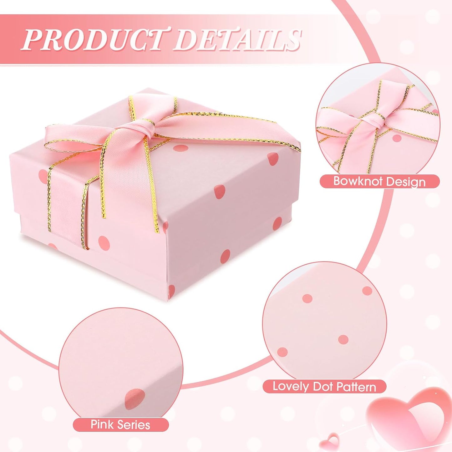 Nosiny 60 Pcs Pink Jewelry Gift Boxes for Rings 3 x 3 x 1.38 Cardboard Jewelry Packaging Boxes with Bow Bulk Square Gift Box for Selling Necklace Bracelet Badge Brooch Earring Boutique Wedding Party