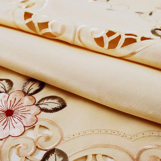 Embroidery Pink Flower Placemats Set of 4, 17" X 11" Rectangular Classic Lace Beige Lunchmat Place Mats Home Decoration Party Kitchen Dining Restaurant Table Mats