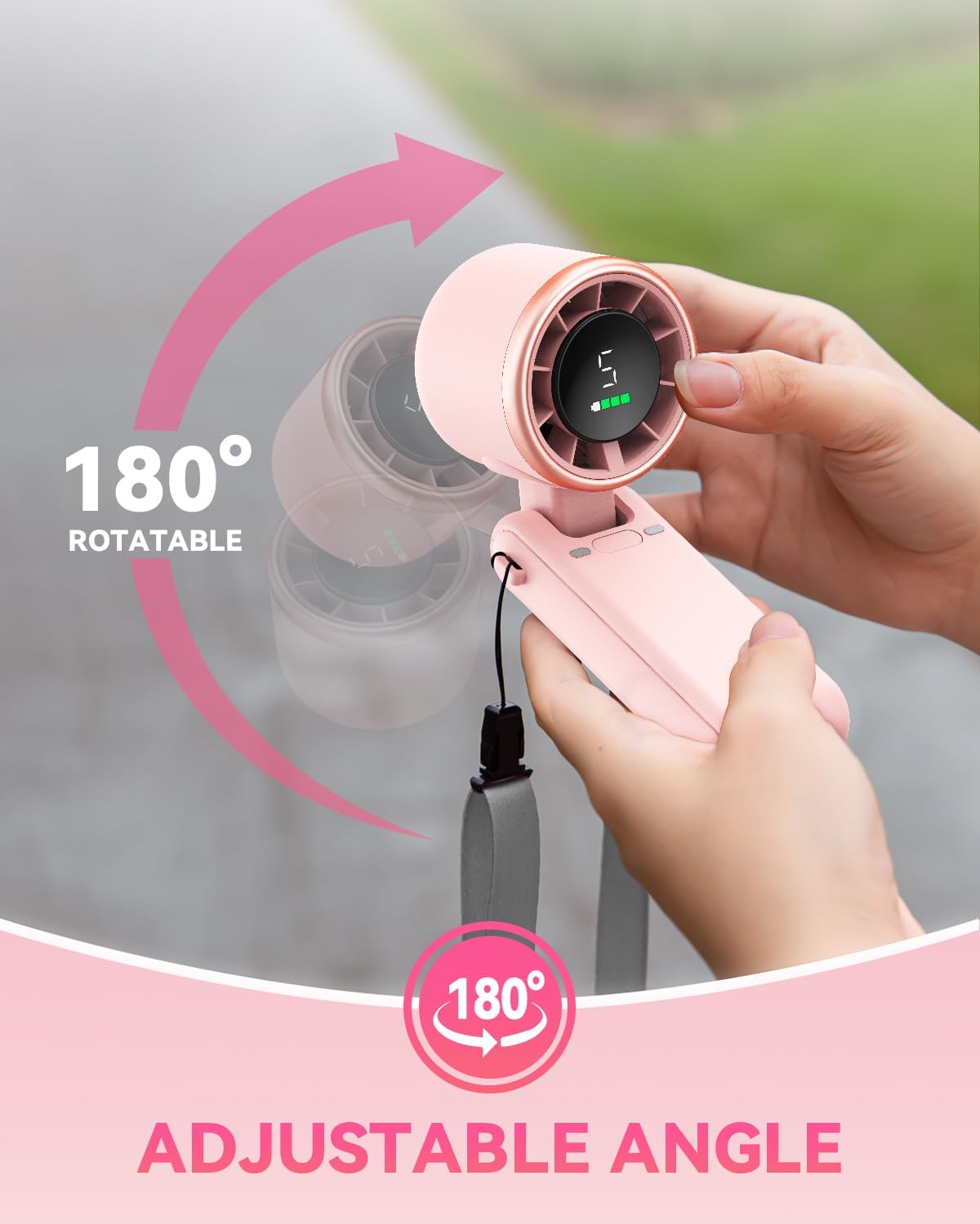 PlayHot Portable Handheld Turbo Fan, 5-Speed Personal Fan, USB-C Rechargeable Fan Up to 12 Hours, 3 IN 1 Hand Fan with Air Turbo Tech Cooling, Travel Fan for Cruise, Beach, Gifts for Women (Pink)