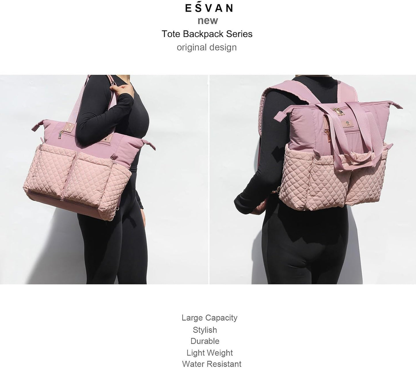 ESVAN Diaper Tote Bag Totepack Backpack 2 in 1 for Women Multifunctional Large Capacity with Insulated Pockets Travel | Multifunctional