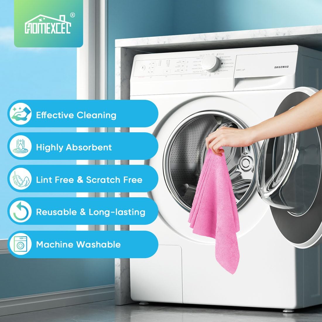 HOMEXCEL Pink Microfiber Cleaning Cloths, 20 Pack Cleaning Rags - Lint Free & Scratch-Free Microfiber Towels for Cars, House & Kitchen, Absorbent Cleaning Towels, 11.5 x 11.5 Inch
