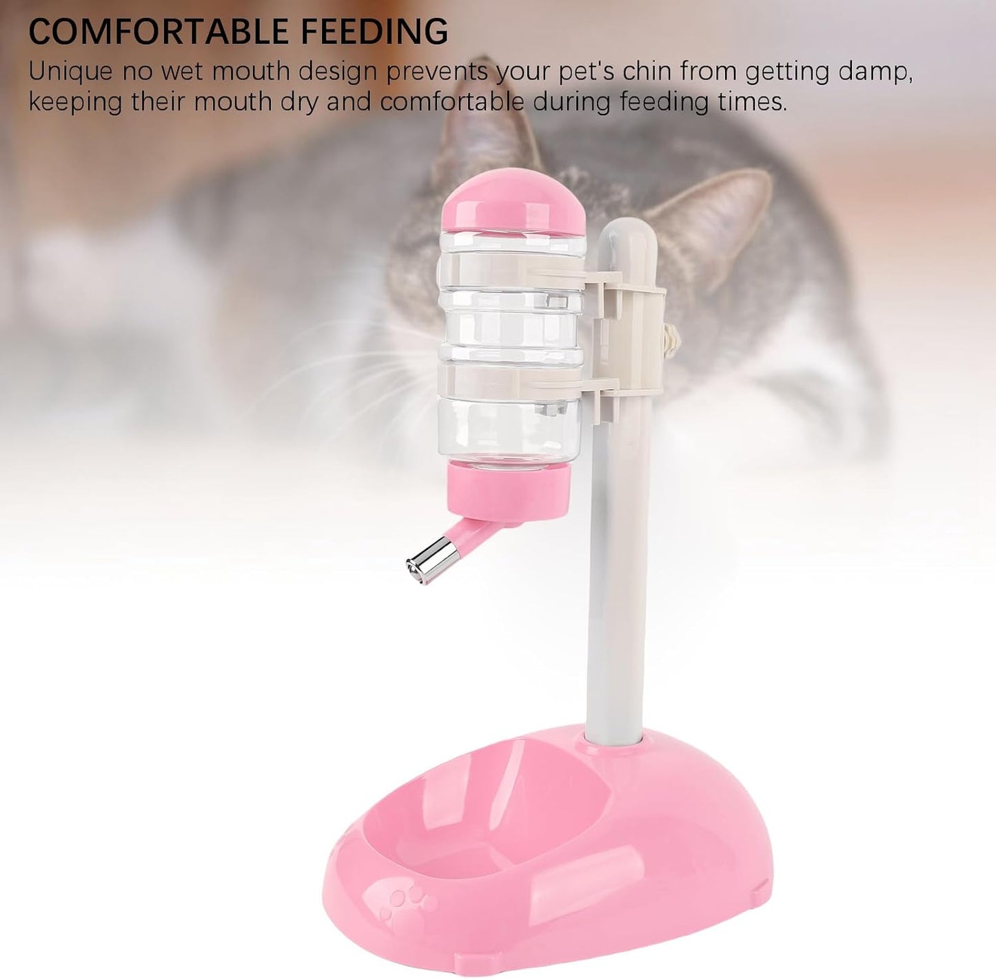 Automatic Standing Water Dispenser Bowl, Pet Adjustable Height Feeder for Water 500ml Capacity Standing Water Feeder with Detachable Bottles Ideal for Dogs Cats (Pink)