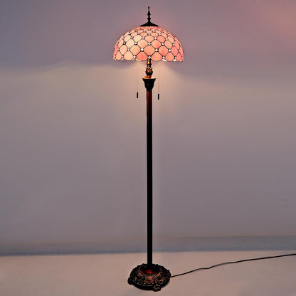 Tiffany Floor Lamp Stained Glass Pearls Beads Standing Reading Light 16x16x64 Inch Retro Inspired Pole Corner Lighting Art Decor for Bedroom Living Room Home Office (Pink)