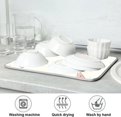 Qilmy Light Pink Bow Dish Drying Mat Absorbent Reversible Dish Drainer Pad Tableware Mat for Kitchen Counter Home Decoration, 16 x 18 Inch
