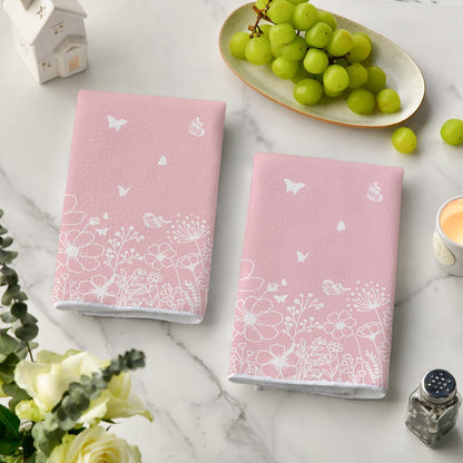 Artoid Mode Pink Butterfly Floral Spring Kitchen Towels Dish Towels, 18x26 Inch Farmhouse Summer Decoration Cleaning Set of 2