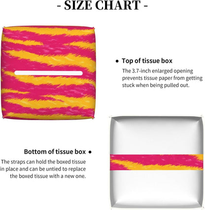 Neon Pink and Yellow Tiger Stripe Pattern Tissue Box Cover Square Pu Leather Waterproof Tissue Box Holder for Car Bathroom Bedroom Office Tabletop Decor