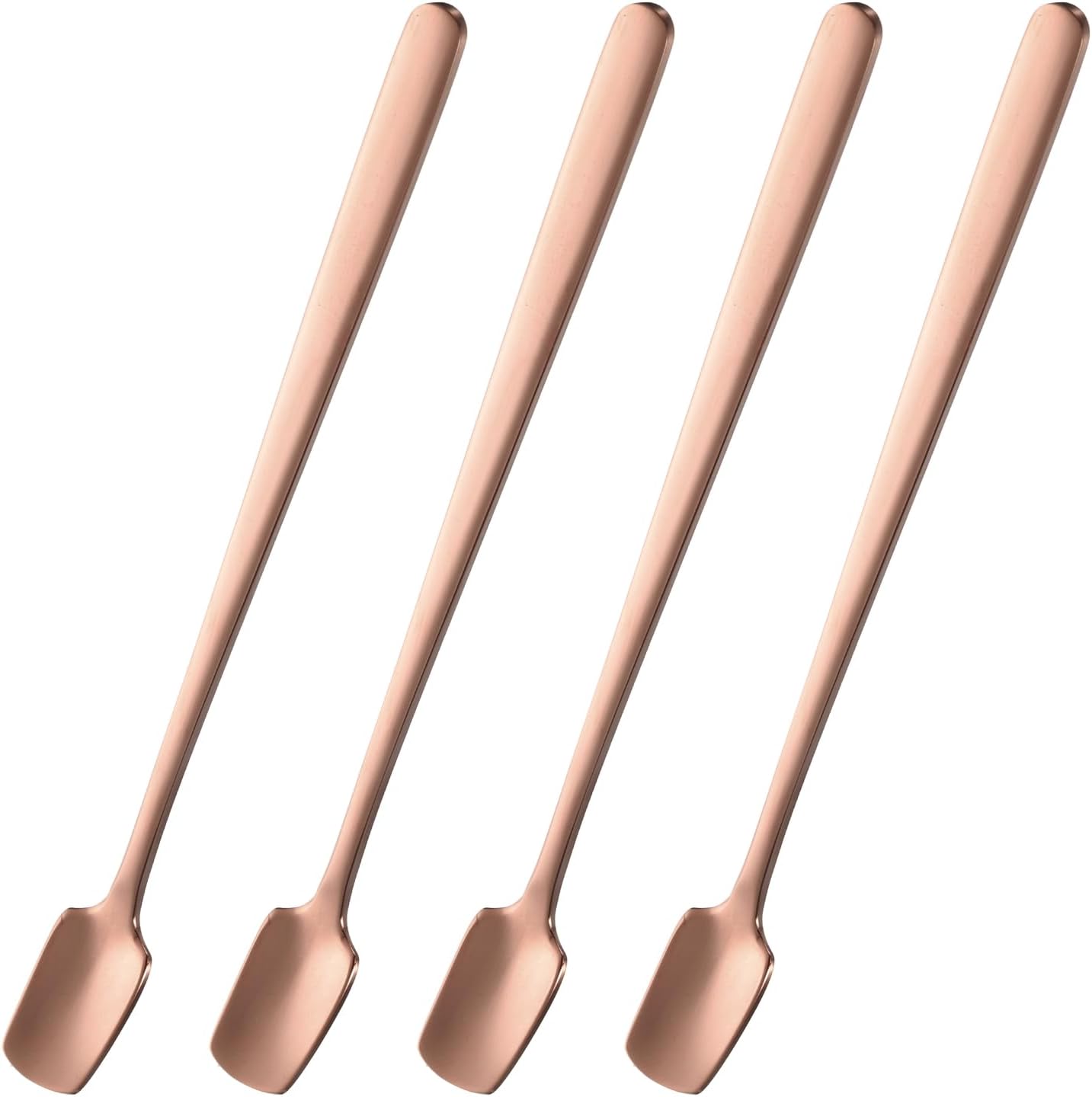 uxcell 4pcs Square Espresso Spoons 6.1 Inches 18/8 Stainless Steel Small Square Coffee Spoon Long Handle Tea Spoons for Tea Coffee Stirring Dessert Ice Cream Sugar Cake, Rose Gold