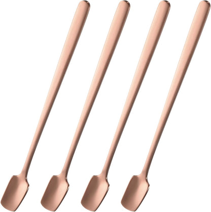 uxcell 4pcs Square Espresso Spoons 6.1 Inches 18/8 Stainless Steel Small Square Coffee Spoon Long Handle Tea Spoons for Tea Coffee Stirring Dessert Ice Cream Sugar Cake, Rose Gold