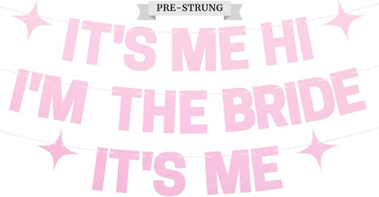 Pre-Strung It's Me Hi I'm The Bride It's Me Banner - No DIY - Pearl Pink Bachelorette Party Banner - Pre-strung on 8 ft Strand - Taylor Themed Bachelorette Party Decorations. Did We Mention No DIY