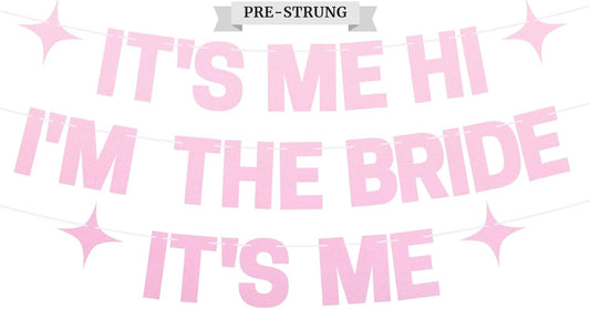 Pre-Strung It's Me Hi I'm The Bride It's Me Banner - No DIY - Pearl Pink Bachelorette Party Banner - Pre-strung on 8 ft Strand - Taylor Themed Bachelorette Party Decorations. Did We Mention No DIY