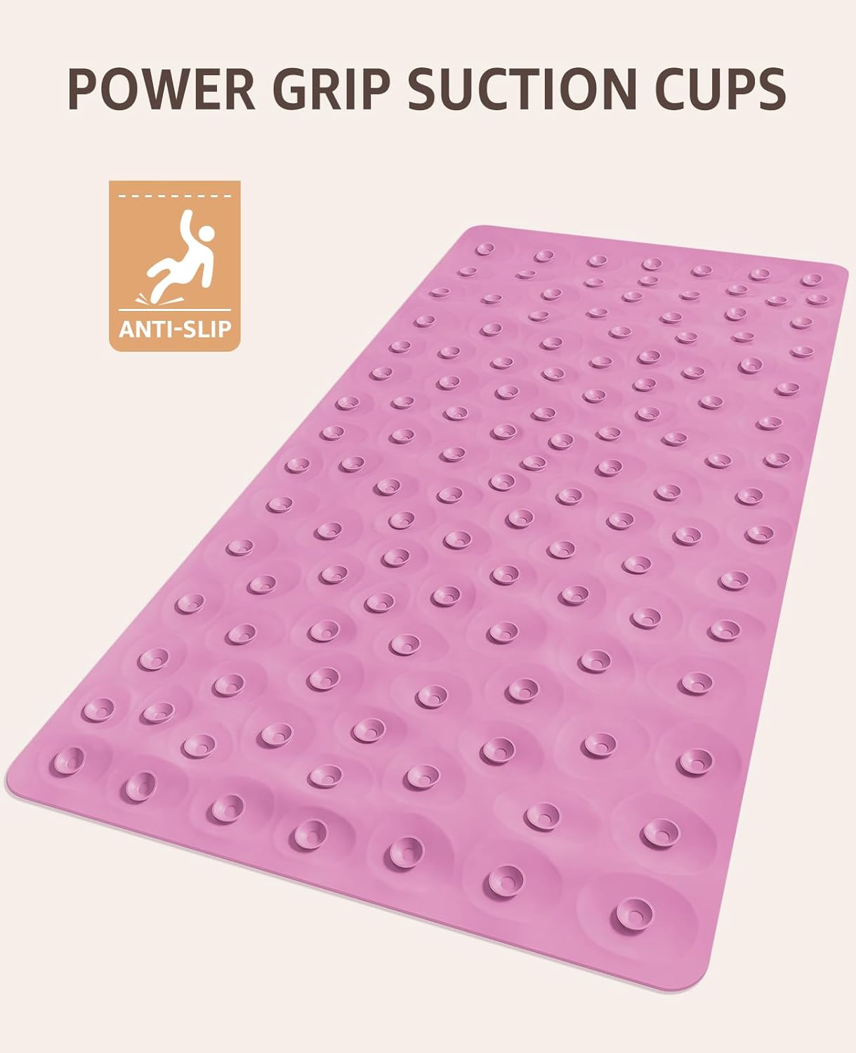 Bligli Bathtub Mat Non Slip, 16x40 inch Extra Long Bath Tub Mat with Strong Suction Cups, Soft Rubber Bathroom Floor Mat, Machine Washable, 100% BPA Free (Pink)