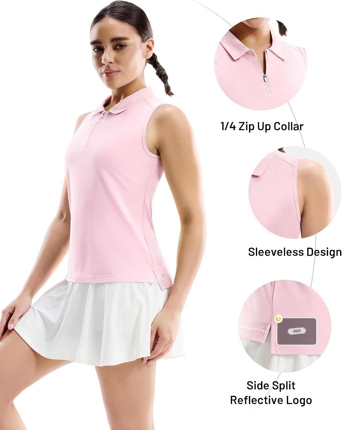 MIER Womens Sleeveless Golf Shirts - Quarter Zip UPF 50+ Collared Polo Tank Tops, Quick Dry Zip Up Tennis Sports Active Tee