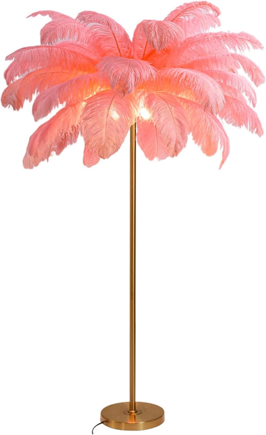 Modern Feather Floor Lamp with 48 Ostrich Feathers, 3-Temperature Dimmable Bulbs - Bedside Reading Light for Girls Bedroom Decor,Bean Paste,Large