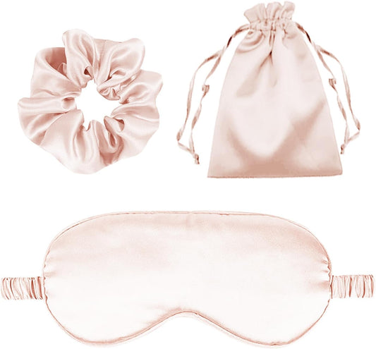 3Pcs Satin Eye Mask Silk Sleep Masks Set Silky Blindfold Eyeshade Blackout Eyes Cover Pouches Bag Scrunchy Wedding Gift