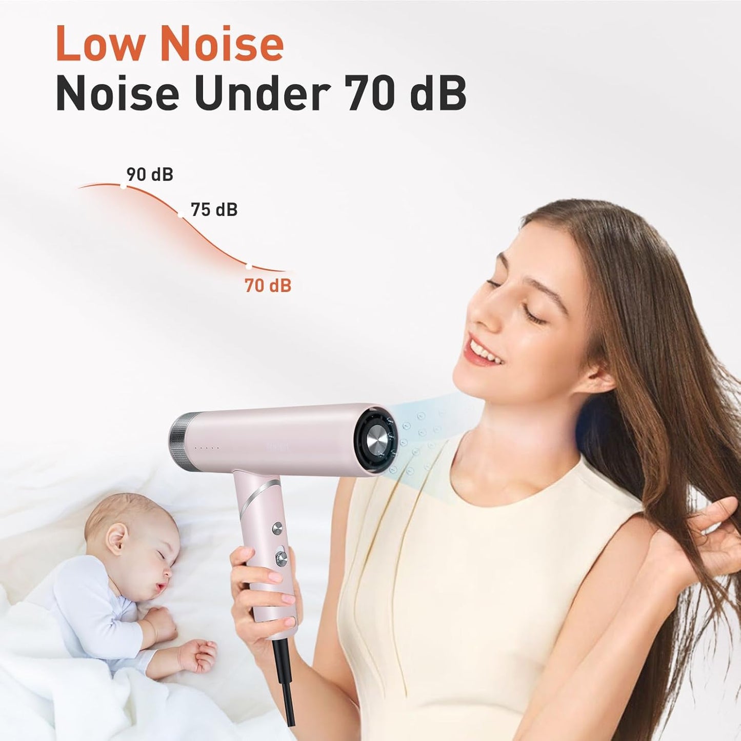 TANSHINE Professional Blow Dryer,Ionic Hair Dryer Foldable 1600W,110000RPM High-Speed Ion Hair Dryer for Fast Drying,Quiet Lightweight Hairdryer with Magnetic Nozzle,Compact Travel Hair Blower,Pink