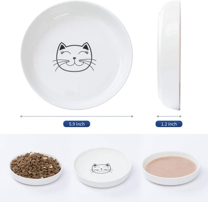 Lusifaco Shallow Cat Food Bowls, 5.9 Inch Wide Ceramic Cat Dish for Indoor Cat,Anti Whisker Fatigue Cat Dishes Set, Kitten Plates for Food and Water,Non-Slip Silicone Mat,3 Pack(Pink)