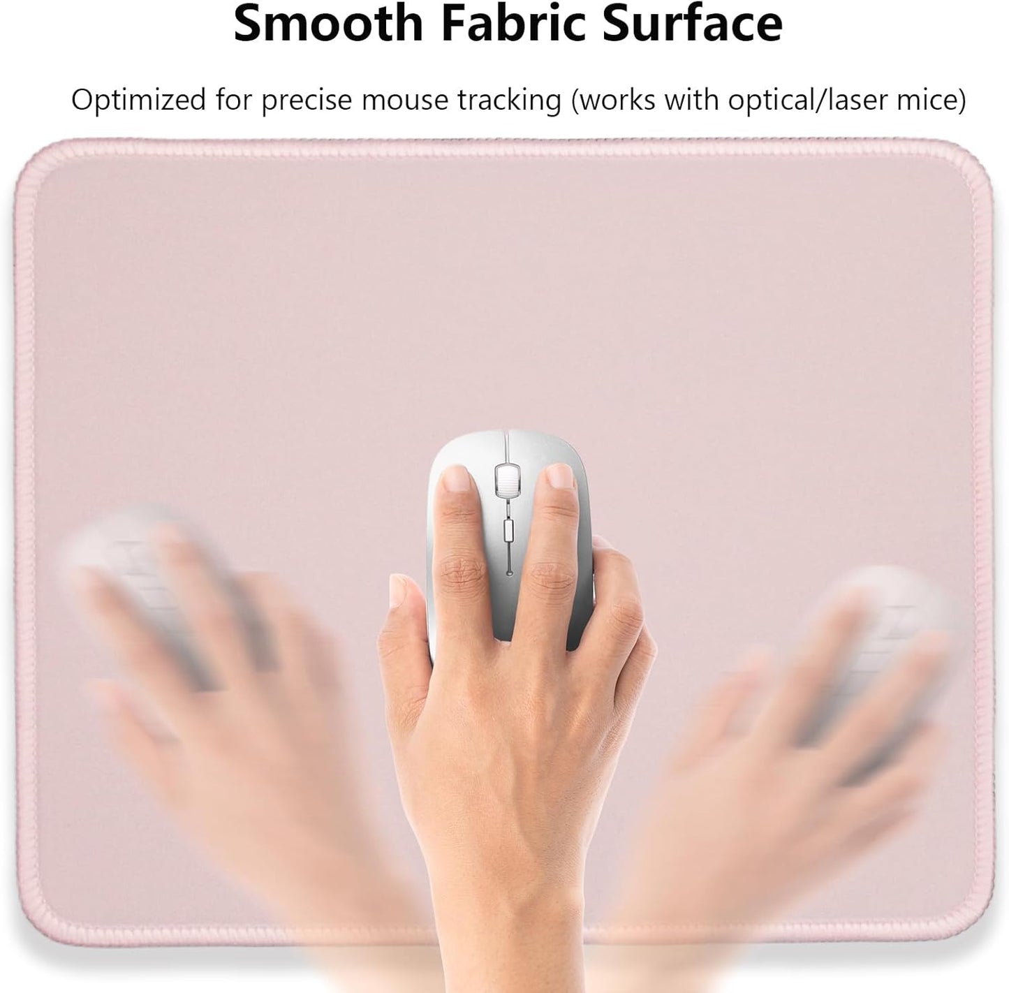 Light Pink Office/Gaming Mouse Pad 10.2x8.2 Inch, Stitched Edge, Durable Portable Solid Color Mat for Desk, Non-Slip Rubber Base, Smooth Surface